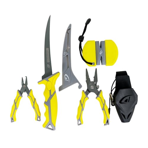 danco Ultimate 6-Piece Fishing Tool Kit with Pliers, Fillet Knife and Puck | 6-Piece Fishing Tool Kit, 6.5-Inch Carbon Steel Pliers, 5-Inch Split Ring Pliers, 7-Inch Flex Fillet Knife, Sharpening Puck - size: 6-Piece Bundle