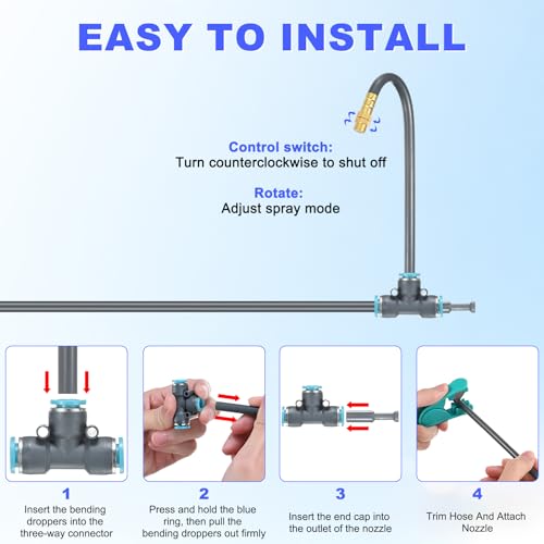M METERXITY 1-Set Drip Irrigation System, 50Ft 5/16" Hose Garden Watering Misting System with 16pcs 360° Adjustable Copper Nozzles for Greenhouse/Yards/Lawns, Atomizing Watering Accessories - color: Gray + Gold Tone, size: 50Ft 5/16"