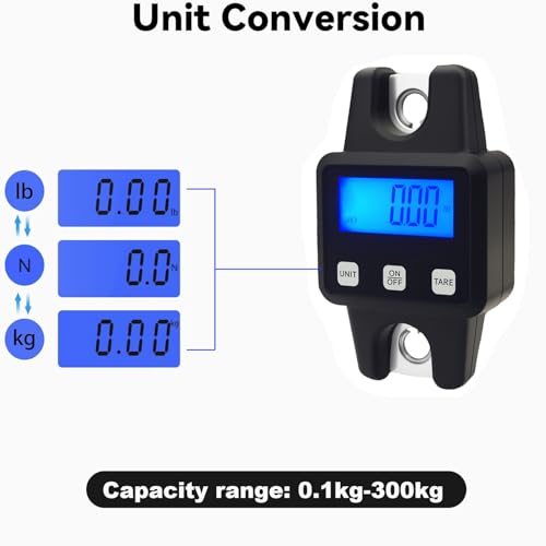 660lbs Digital Hanging Scale Type-C Rechargeable – High Precision Handheld Mini Crane Scale with S-Hook, Fishing Scale for Farm, Fishing, Hunting