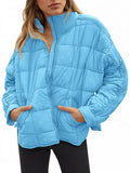 GeGekoko Women's Lightweight Oversized Long Sleeve Zip Water Resistant Packable Puffer Jacket Warm Short Winter Coat - color: Sky Blue, size: Medium