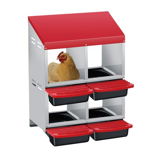 Chicken Nesting Boxes with Cleanable Pull-Out Trays, 4-Hole Wall Mount Roll Away Nest for Easy Cleaning & Egg Collection - size: 4 holes 2 layers
