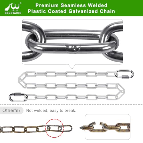 SELEWARE 2Pcs 40" Hanging Swing Chain White Plastic Coated Hanging Chains | 1000LB Capacity Porch Swing Chain with 4 Carabiners, Hammock Hardware Kit for Hanging Chair, Punching Bag, Indoor Outdoor Gym - color: White, size: 40" (2 Pcs)