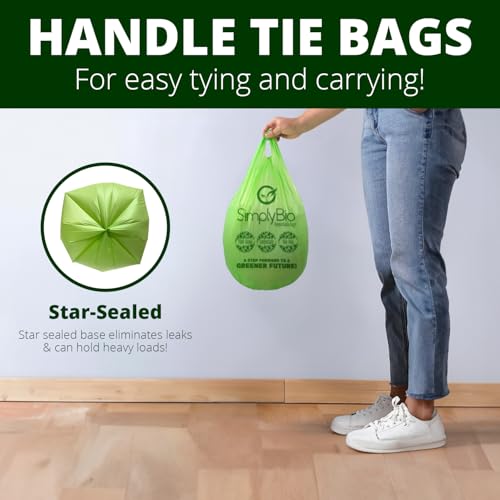 Simply Bio 1.6 Gallon Compostable Trash Bags Liners Handle, Heavy Duty Extra Thick 0.6 Mil, 6.06 Liter, 50 Bags, Small Kitchen Food Scrap Waste Bag, ASTM D6400, US BPI and OK Compost Home Certified - size: 1 Count (Pack of 50), style: Handle (1.6 Gal)