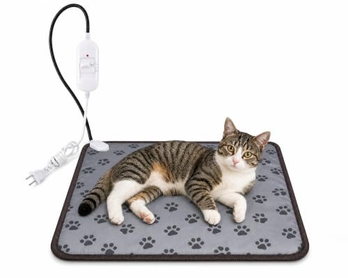 Cat Heating Pad 18'' × 18'' Self-Warming Pet Bed, Electric Heated Dog & Cat Pad, Waterproof, Temperature Adjustable, Fast Heating, Safe Thermostat for Kittens Puppies Small Pets