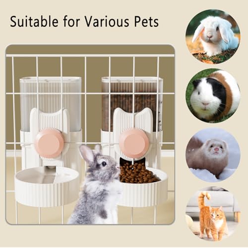 kathson Rabbit Feeder for Cage,Bunny Water Bottle,Pet Food Dispenser,Pink | Gravity Automatic Guinea Pig Feeder Waterer Set,Hanging Small Pet Food Bowl Feeding Station for Ferret Chinchilla Cat Puppy - color: Pink