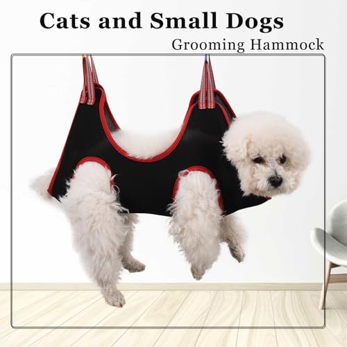 Dog Grooming Hammock Harness,Breathable Pet Cat Hammock Restraint Bag,Dog Grooming Sling Helper for Trimming Nail and Ear/Eye Care(S Size,8.5") - color: Black, size: S-Small Dogs/25-40lb