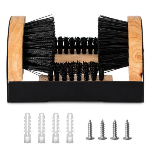 Heavy-Duty Metal and Wooden Base Shoe Cleaner and Boot Scraper, Portable or Floor-Mounted Scrubbing Brush for Indoor and Outdoor Use, All Weather Boot Cleaner - Removes Mud, Snow and Sand, Wooden - size: Wooden