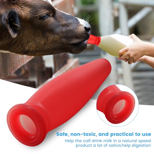 KTXM-Calf Bottle Nipple 3 Pack, FDA-Compliant Silicone Livestock Feeding Teats with Bucket Adapter, Red Replacement Nipples for Calves, Cattle and Foals