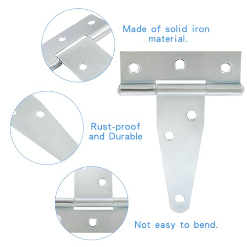 Murtenze 6Pack 3 Inch Silver T-Strap Shed Hinge | Barn Door Hinges, Heavy Duty Gate Strap Hinge, T Hinges for Barn Door, Shed or Wooden Fences - color: Silver, size: 3 Inch - 6Pack