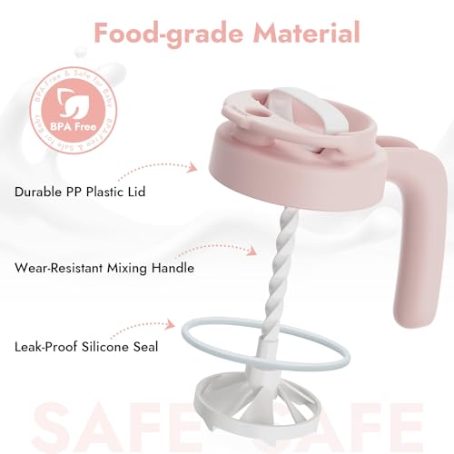 Papablic 32oz Wide Mouth Mason Jar Pour Spout Lid with Mixing Handle & Flip Locking Spout for Mixing Formula/Breastmilk/Protein Powder/Coffee, Pink - color: Pink Lid