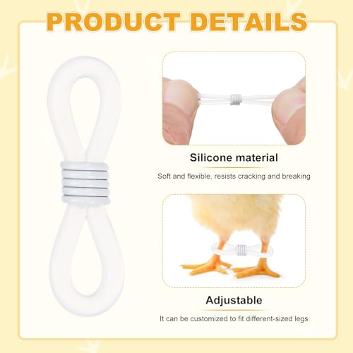 M METERXITY 50-Pack Adjustable Chick Leg Bands, 0.79" x 0.2" Silicone Chicken Leg Brace for Chicks/Ducks/Birds [White] Poultry Leg Bands - color: White