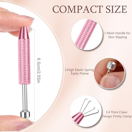 2Pcs Piercing Ball Grabber Tool for Changing Jewelry, Stianless Steel Flat Back Earring Applicator Internally Threaded Push Pin Piercing Grabber Tool - color: Pink-2pcs