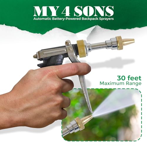 My 4 Sons Stainless Steel Spray Pistol with Hose Adapter | Adjustable Spray Nozzle, High-Pressure Washer Accessories, 30ft Max Range, Ideal for Car Washing, Cleaning & More