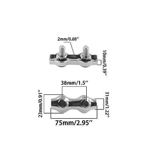 304 Stainless Steel Duplex 2-Post Cable Clamps TTZEZE Double Bolt Wire Rope Clips Clamp Fastener for 5/16 Inch Diameter Wire Rope 10 Pack - style: M8