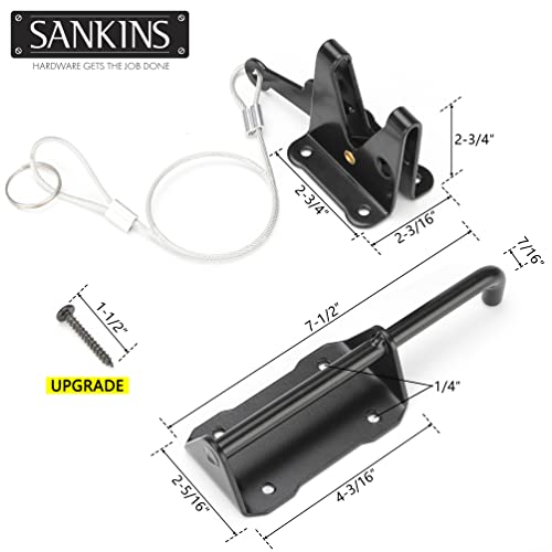 Heavy Duty Automatic Gate Latch for Wooden Fence with Cable Pull, 7-1/2" Self-Locking Gravity Lever Door Security Latches Hardware for Metal Gates, Vinyl Fence, Outdoor Garden, Pool, Black