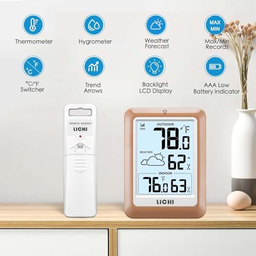 Indoor Outdoor Thermometer Wireless Weather Station, Internal External Thermometer Hygrometer, Home Batteryoperated Temperature Humiditymonitors330 Feet (About 100 Meters) Backlight Display (Khaki) - color: khaki