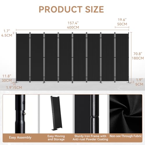C-Hopetree 8 Panels Room Divider, 6 Ft Tall Indoor Folding Privacy Screen, Portable Partition Separator, Freestanding Separation Temporary Wall for Office, Bedroom, 160" W X 71" H, Black - size: 8-Panel