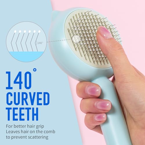 Cat Brush Dog brushes with Release Button for Shedding Grooming, suit for Long or Medium Haired Cats, Lightweight Skin Friendly Pet Brush Hair Removal Comb Brushes for Kitten - color: Light Blue