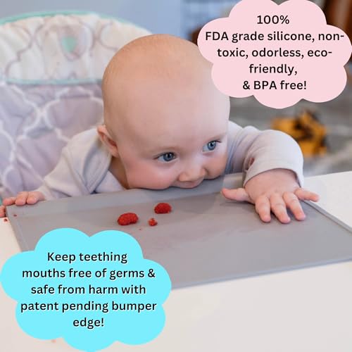 Silicone Suction Placemat | Teething Edge Bumper/Spill Stopper | Dishwasher Safe, Travel Ready, Fits Highchairs | Suction Cup Activity Mat for Babies & Toddlers | BPA Free (Ballet Pink) - color: Ballet Pink, size: 10.5" Baby