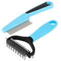 Pet Grooming Combo and Flea Comb, Flea and Tick Combs for Dogs and Cats, Deshedding Brush with Metal Comb for Detangling and Dematting Long, Matted Fur on Cats and Dogs(2pcs)