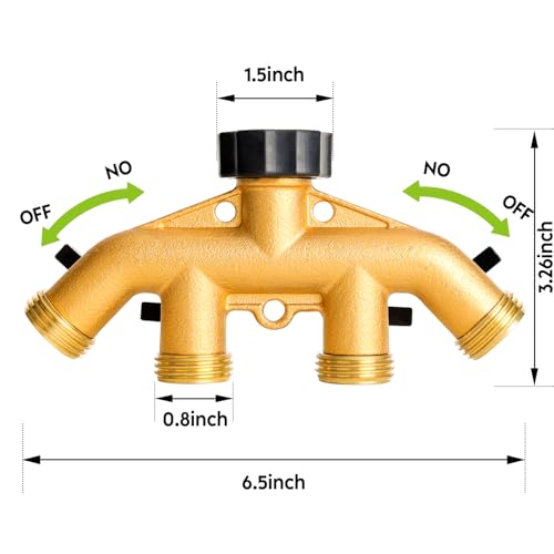 Brass 4 Way Faucet Splitter, 4 Port Manifold, 4-Way Garden Hose Splitter, 3/4" Heavy-Duty Spigot Adapter with Individual Shutoff Valves, Solid Brass Manifold, Leak-Resistant - style: 4 Way-1PC