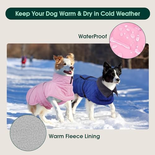 Kuoser Dog Winter Coat Waterproof Dog Snow Jacket, Warm Fleece Lined Pet Turtleneck Snowsuit Puppy Cold Weather Coats with Harness Hole, Adjustable Winter Vest for Medium Large Dogs, Pink, L - color: Pink, size: Large (Chest: 52 - 62CM / 20.47" - 24.4")