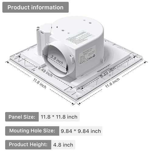 Bathroom Exhaust Fan with Light 165CFM Quiet 1.2 Sones | Ventilation Fan with 3CCT 1400lm LED Light Ceiling Cutout 9.84"x9.84" including Expandable Kit for Bathroom Laundry - color: 6550k Pure White