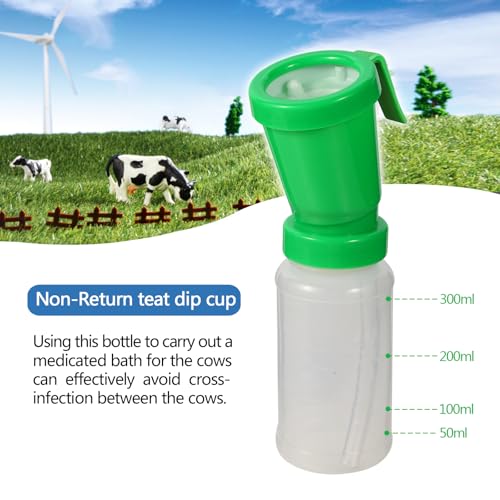 5 Pack Teat Dip Cup,Non-Return Teat Dipper,Nipple Cleaning Disinfection,Prefect for Cow Sheep Goat - 300 ml(Green) - size: 5 Pack