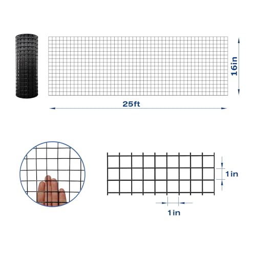 16GA PVC Black 16in x 25ft-1in x 1in Welded Wire Mesh Garden Economy Fence - size: 16"x25'-1"x1" 16GA Black