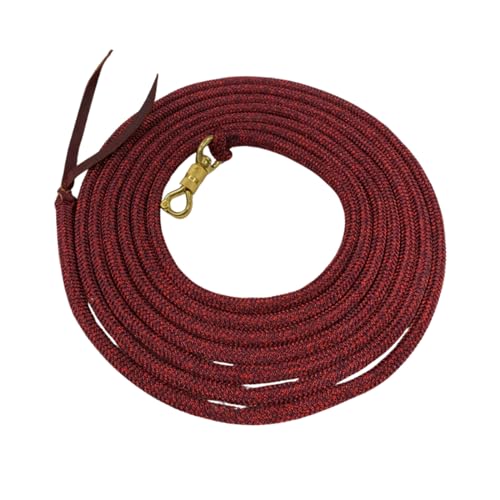 22 Foot Line Ground Training Rope - Strong Everyday Use All-Purpose Large Horse Lead Rope with Loop & Latigo Popper | 9/16" Diameter Smooth Yachting Braid, Burgandy Red - color: Burgundy Red
