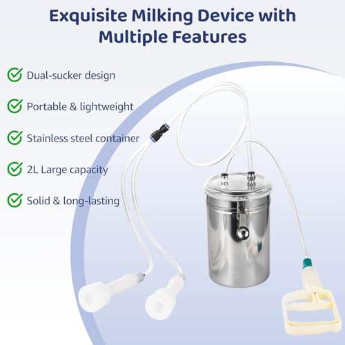 Manual Goat Milking Machine, 2L Effort-Saving Goat Milking Device, Sheep Milker Hand Pump,Milking Machine for Sheep Cows and Goats,Portable Milking Kit for Milk Plant Farm