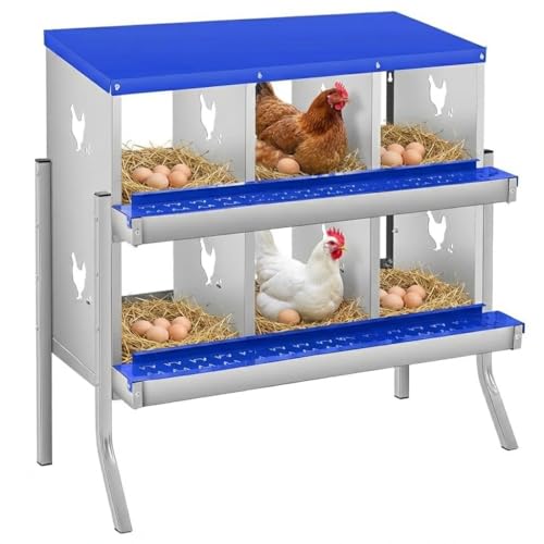 Chicken Nesting Box with Bracket Legs, 6 Compartment Nesting Boxes for Chickens, Chicken Laying Boxes to Protect Eggs, Easy to Clean & Install - color: Blue-6