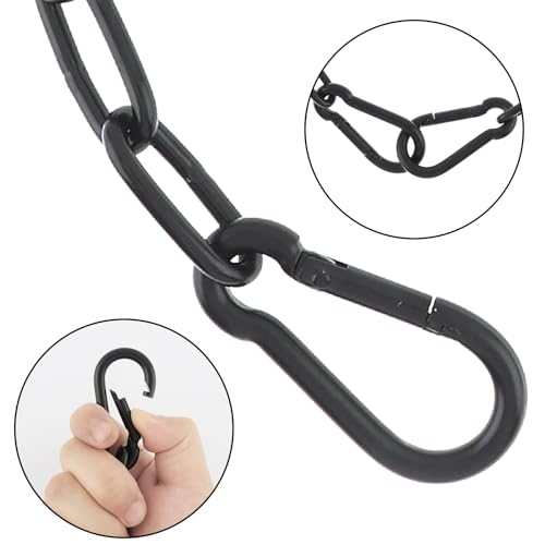 20 inch Gate Chain Lock with Both-Ended M5 Carabiners,Chain Dia 4 mm,Black | 304 Stainless steel, for outdoor fence gates,pet cages, easy to lock/unlock, extra security, for gate that wouldn’t stay shut - size: 20" x 5/32"