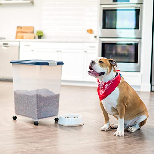 IRIS USA Dog Food Storage Container, Up to 54 lbs, Navy, Made in USA | Wheels for Mobility, Airtight Seal, BPA-Free, Best for Bird Seed, Cat food, Cat Litter, Chicken Feed, Pellets - color: Navy, size: 54 lbs