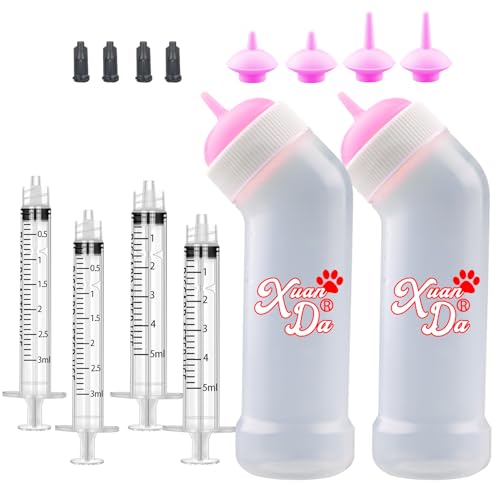 Kitten Nursing Nipple with Syringe, Wide Mouth Angled Puppy Feeding Bottles, with Ventilation Valve Resistant Tearing for Puppies, Kittens, Rabbit, Small Wildlife (S Nipple,Pink) - color: Pink, size: Model 1