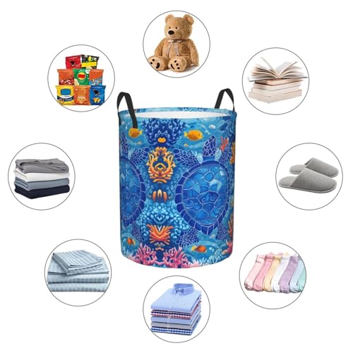 Laundry Basket Turtles Collapsible Large Capacity,63L Dirty clothes basket Durable Lightweight Hamper With Handles Ideal For Clothes,Toys Home Organization size19.6"L x 15.7"W - color: turtles