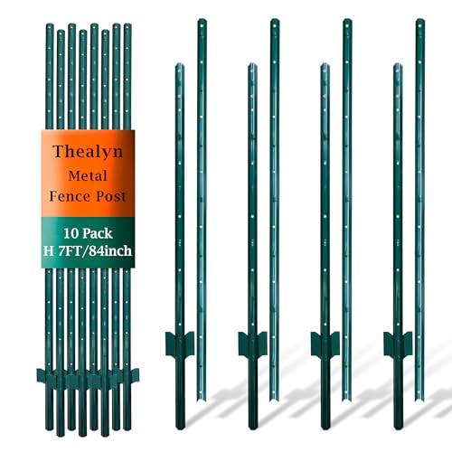 7ft Fence Posts, Pack of 10 - Sturdy Metal U-Posts & Step-in Stakes | No Digging Poles for Garden Wire Fencing and Yard Signs (Requires Assembly) - size: 7 Feet (Requires Assembly)