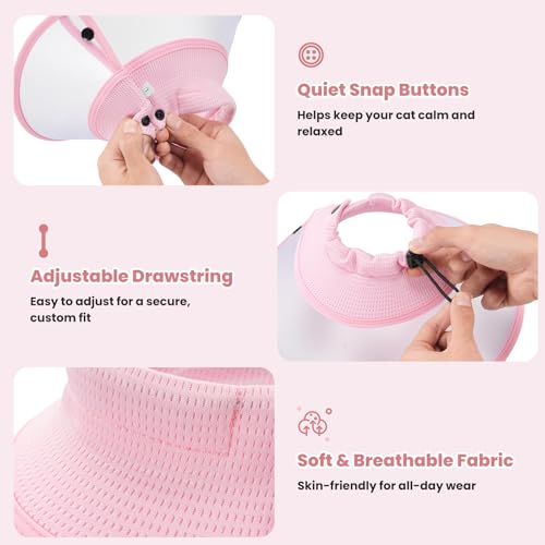 Avont Soft Mesh Large Pet Cone, Adjustable Anti-Lick E-Collar (Pink L) | Neck 8.7-11.8" Depth 5.3" Adjustable draw, hook & loop, snaps, water-resistant, clear-view spay recovery - color: Pink, size: Large