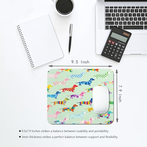 Colorful Patterned Dachshund Dog Mouse Pad 9.5" x 7.9", Lovely Wiener Dog Seamless Cute Desk Mat, Dog Lover Gift - color: Dachshund Dog