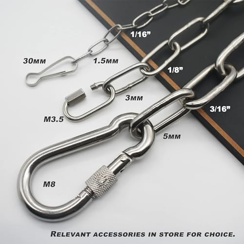 1/8 inch(3mm) Wire Diameter Stainless Steel Safety Small Chains 20 inch Long Link Rings Light Duty Coil Chain for Hanging Pulling Towing, 1/8"x 20" (2Pcs) - size: 1/8 inch x 20 inch