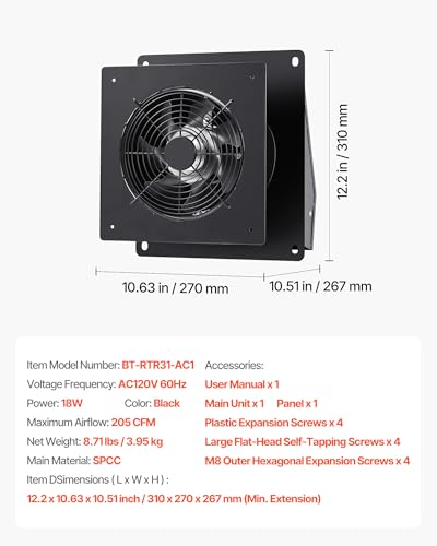 VEVOR Through-The-Wall Ventilation Fan with Cover, 205 CFM, 7-inch Diameter Exhaust Fan Hose, Adjustable Duct for Kitchen, Living & Laundry Room Workshop - size: 7 Inch Diameter