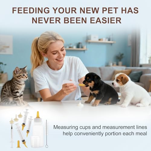 Kitten Bottle Feeding Kit, Pet Nursing Kit, Yellow, 1 Set | Easy-to-Use Kitten Feeding Set, Complete Care Solution for Feeding, Kitten Bottle Feeding Set with Nursing Nipples - color: Yellow