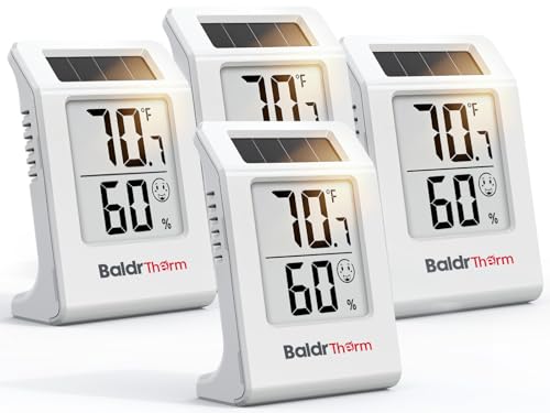 BALDR 4-Pack Digital Hygrometer Thermometer, Solar Humidity Monitor (White) | No Setup Needed,Solar Power with Battery Backup,10s Data Refresh,Comfort Indicator Meter for Home Bedroom Greenhouse Office - color: White 4 Pack