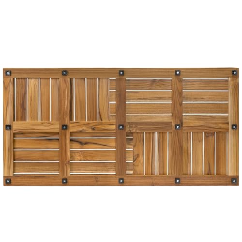 Utoplike Teak Wood Bath Mat, Extra Large Shower Mats for Bathroom 40 x 20in | with Non-Slip Pads, Wooden Floor Sturdy Mat for Inside Shower, Luxury Spa Home or Outdoor - size: 40" x 20" (Rectangular)