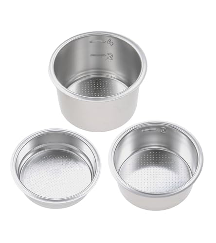 3 Pack Espresso Machine Parts 51mm Stainless Steel Coffee Filter Basket | Reusable Coffee Filter Silver Portafilter Basket, Single/Double/Four Cup Single Wall Coffee Pressurized Porous Filter