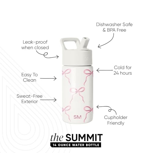 Simple Modern Kids Water Bottle & Toddler Cup | 14oz | Bows | Insulated Stainless Steel Toddler Water Bottle, Kids Tumbler with Straw | Spill Proof for School, Girls, Boys | Bows - color: -Bows, size: 14 Ounces
