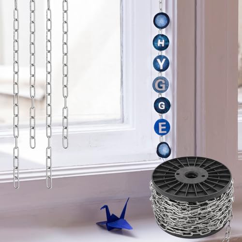 100 FT Stainless Steel Hanging Chain, 1/10" Metal Chain Roll, Jack Chain for Hanging Lightts, Plants, Signs & DIY Projects (with Spool) - size: 100 FT 1/10"