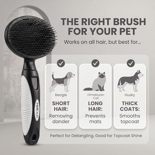 Round Bristle Pet Brush for Dogs and Cats - Soft Dog Brush for Grooming Short or Long Hair - Gentle Tool for Sensitive Skin Removes Dander, Dirt, and Detangles (Black) - color: Black