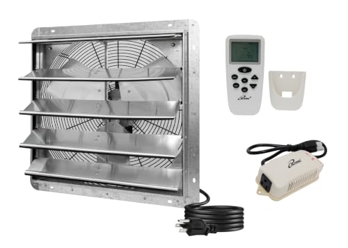 iLIVING 20" Shutter Exhaust Fan with Wireless Smart Remote Controlled Thermostat and Humidity, Variable Speed Wall Mounted Attic Vent Fan, Chicken Coop Ventilation, 3368 CFM, 5000 SQF Coverage Area - size: 20 inches