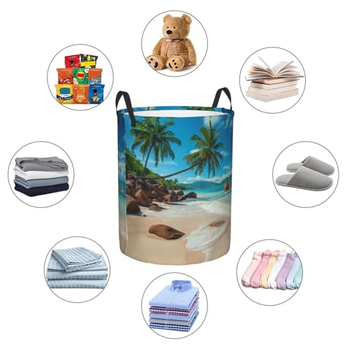Laundry Basket Seaside Palm Trees Collapsible Large Capacity, 63L Dirty Clothes Basket Durable Lightweight Hamper With Handles Ideal For Clothes,Toys Home Organization15.7 * 19.6in - color: Palm